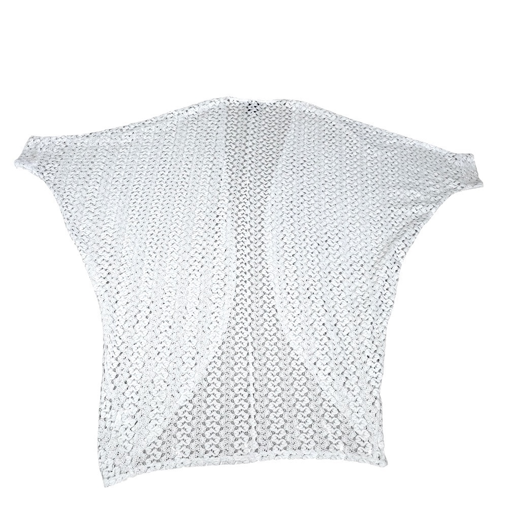 BOBEAU White Crochet Open Front Tunic Cardigan Swimsuit Cover-up Women's Size L - Picture 6 of 12